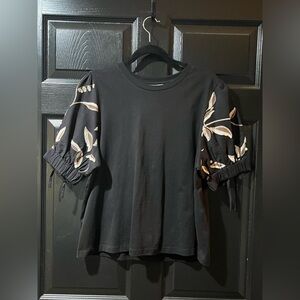 NEW Anthropologie Joie Embroidered Puff Sleeve Cotton Tee NWOT